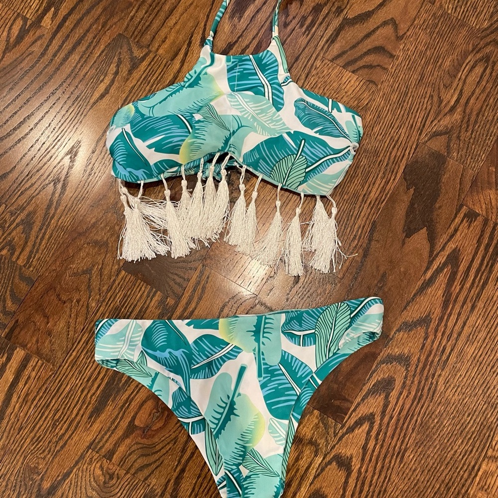 Two piece fringe swimsuit